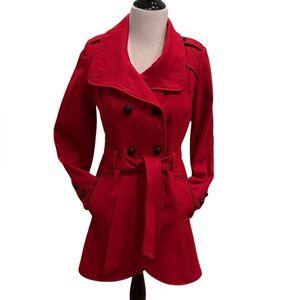 Guess 1981 Women Wool Blend Red Rouge Trench Coat Jacket Winter Size M Vintage